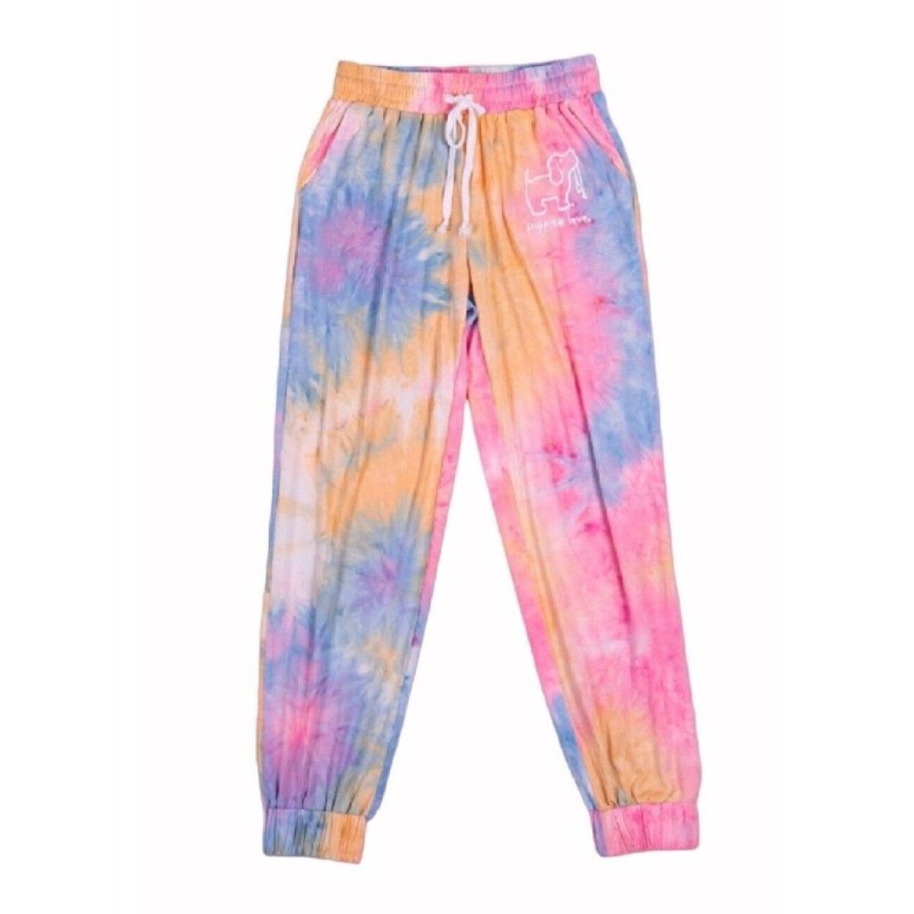 Puppie Love Dog Rainbow Tie Dye Lounge Pants Pajamas - NEW Fast Ship